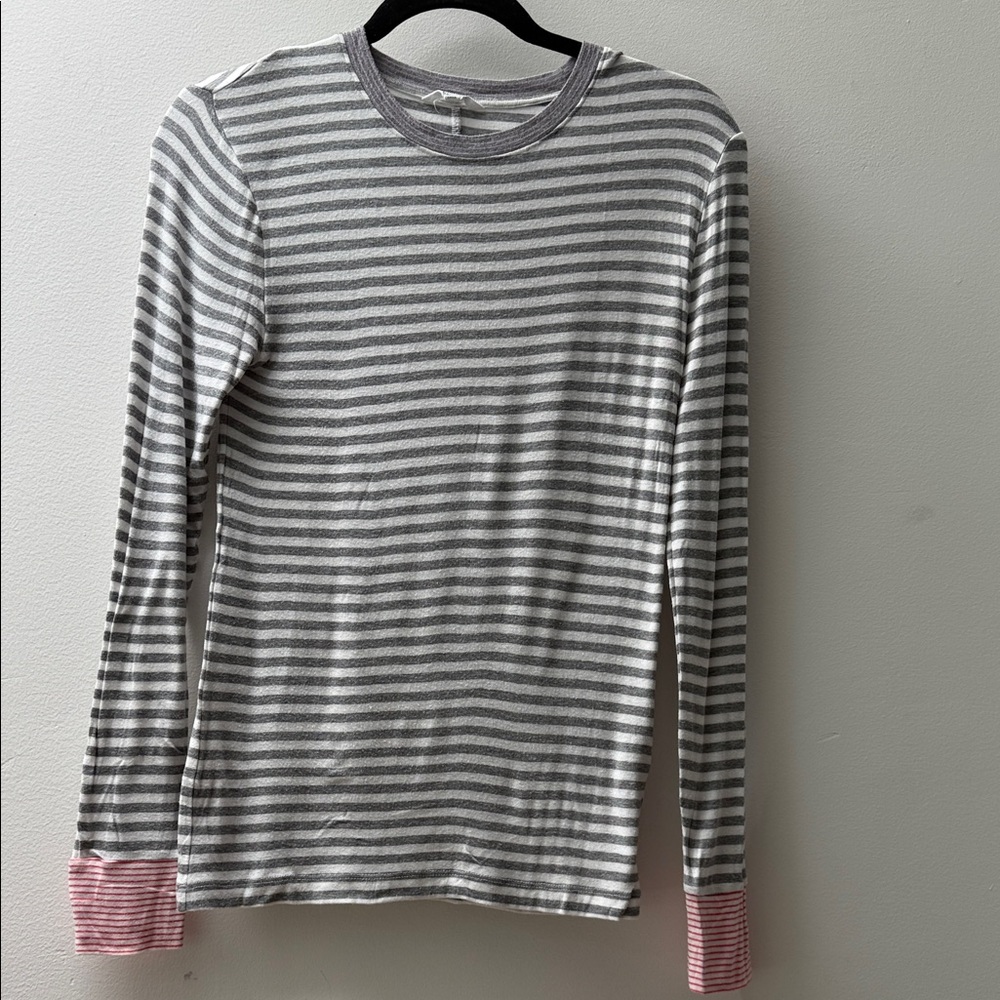 Splendid Gray and Red Striped Long Sleeve Tee
